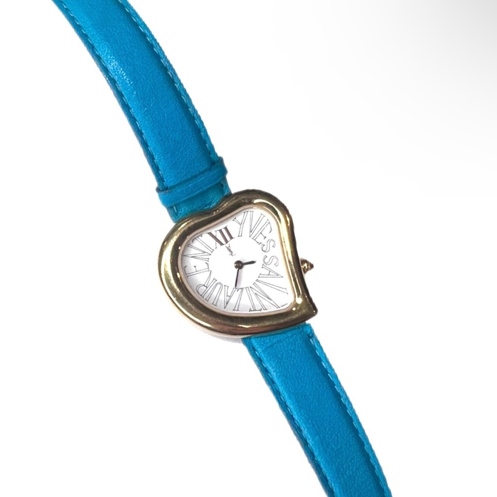 YSL vintage Blue Heart-Shaped Watch with Gold plated